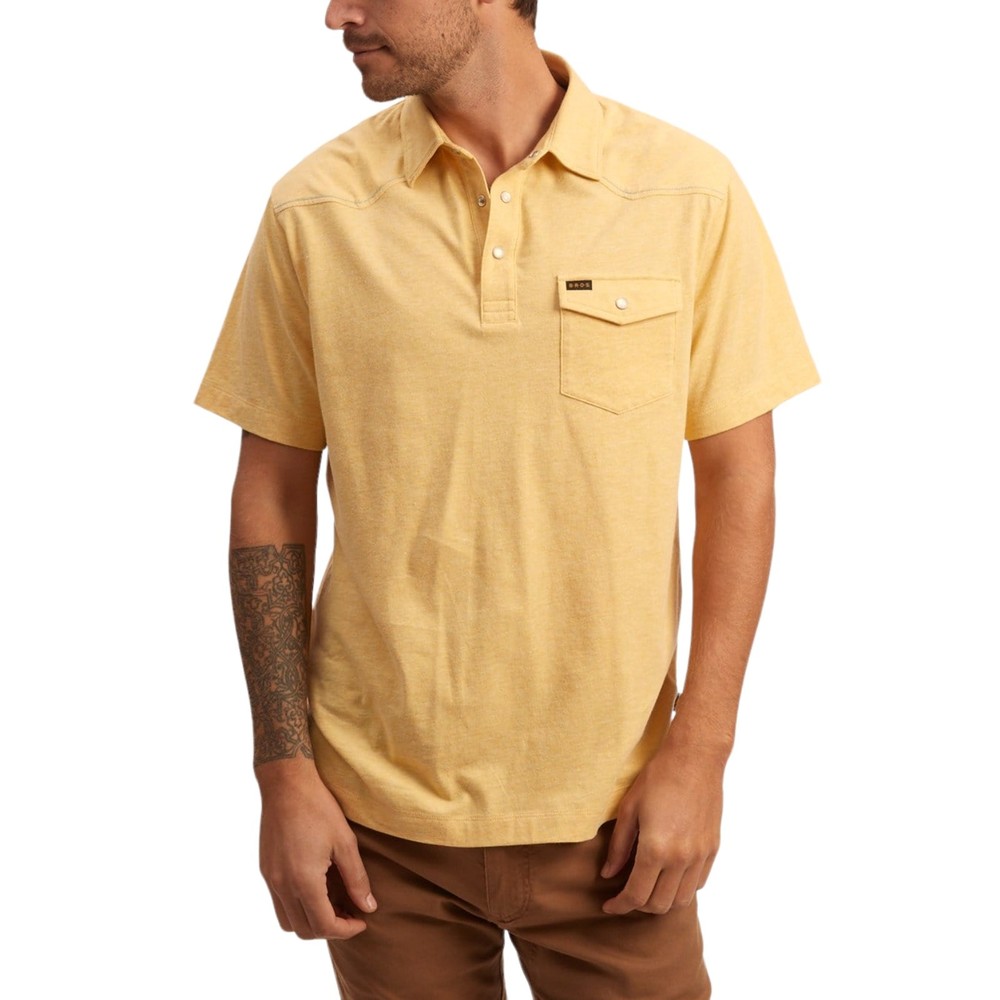 Howler Brothers Ranchero Short Sleeve Polo Sunflower Heather Pearl Snaps XXL